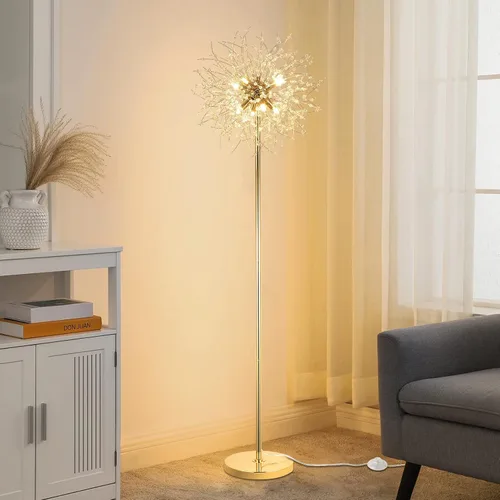 Miniatura 5 de Lámpara de pie de cristal de 69 pulgadas, lámpara de pie moderna con cristal K9, lámpara de pie LED con interruptor de pie de encendido/apagado