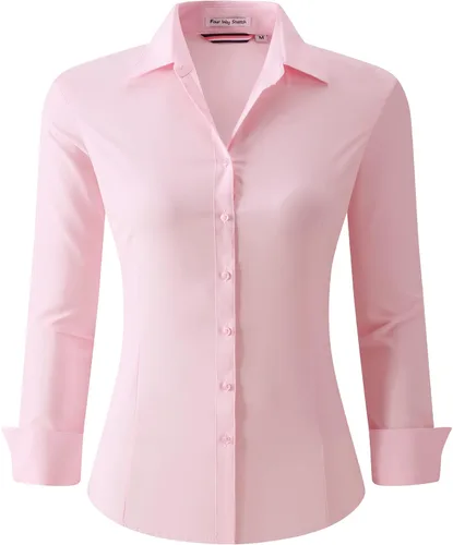Miniatura 30 de Alex Vando Camisas de vestir para mujer, sin arrugas, ajuste regular, manga larga, elástica, camisa de trabajo