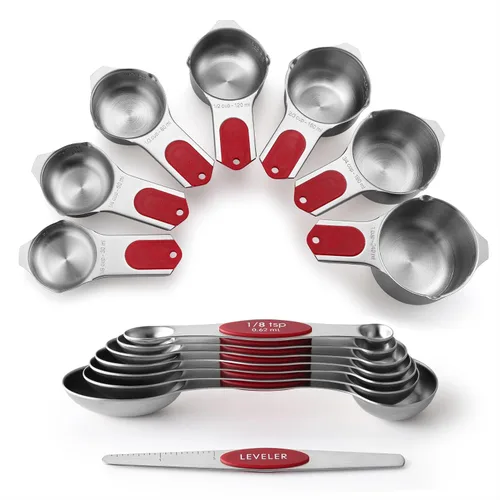 Miniatura 10 de Spring Chef Juego de tazas y cucharas medidoras magnéticas, patentado, imanes fuertes N45, acero inoxidable resistente que cabe en tarros de Varios