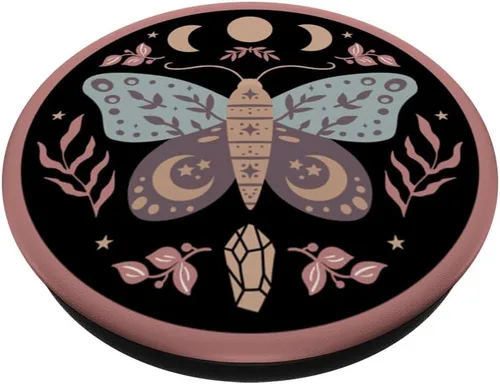 Miniatura 2 de Celestial Boho Moth Witchy Folk Art Botanical Moon Phases PopSockets PopSockets intercambiable PopGrip