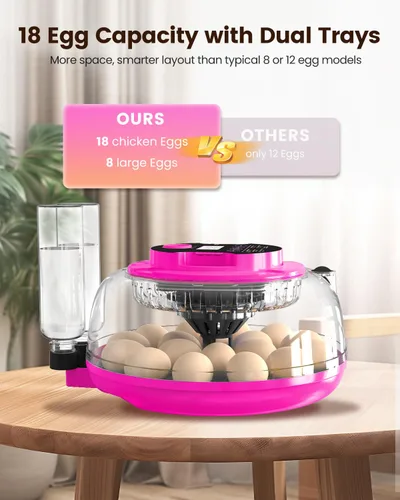 Miniatura 5 de Incubadora para incubar huevos, capacidad de 18 huevos, incubadoras con ovoscopio, girador automático de huevos, control de temperatura y humedad