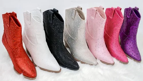 Miniatura 7 de Botines cortos hasta la rodilla con tacón de bloque de diamantes de imitación para mujer