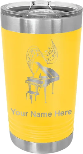 Miniatura 12 de LaserGram Vaso de pinta aislado al vacío de 16 onzas, piano de cola, grabado personalizado incluido (negro)