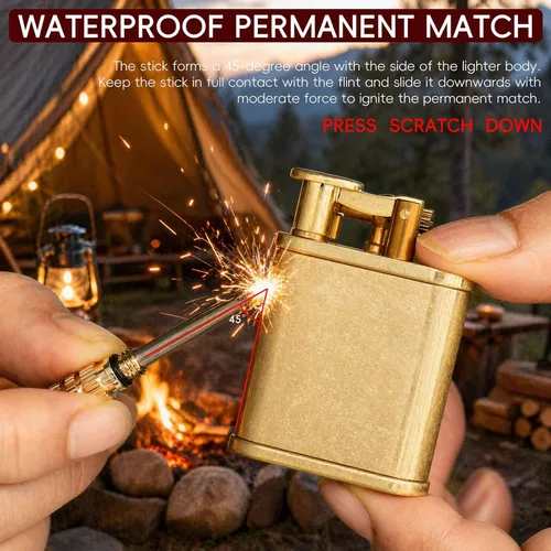 Miniatura 4 de 2 en 1 Lighetr - Encendedor de queroseno con brazo de elevación permanente, estilo antiguo, con fósforo permanente (bronce)