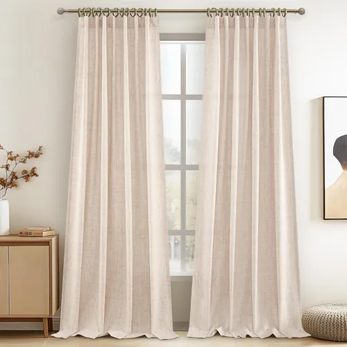 Miniatura 25 de Cortinas translúcidas de lino beige blanco de 84 pulgadas de largo, 2 paneles, cortinas modernas con filtrado de luz y privacidad, riel de techo
