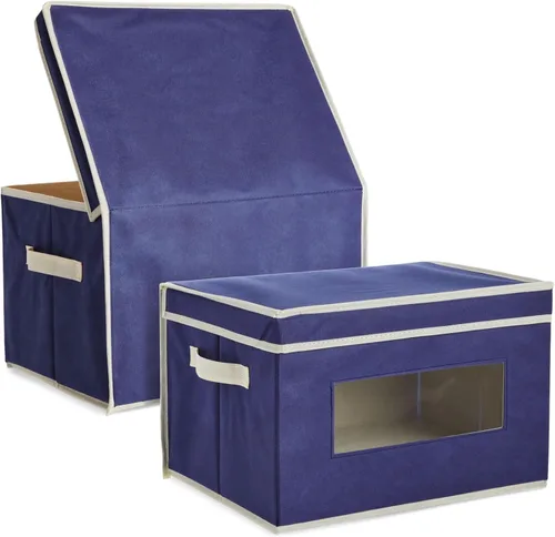 Miniatura 4 de Juvale Contenedores de almacenamiento de tela con tapas, organizadores de almacenamiento debajo de la cama, organizador plegable con ventana, Azul