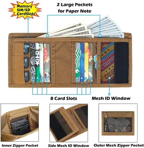Miniatura 5 de Rough Enough - Carteras pequeñas para niños adolescentes y hombres, billetera delgada con bolsillo para monedas con cremallera, llavero en Cordura