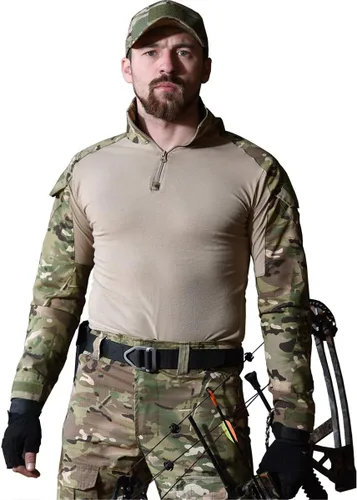 Miniatura 2 de Camisa táctica militar para hombre, camuflaje militar, militar, manga larga, con coderas, cremallera de 14