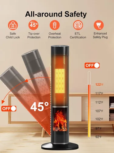 Miniatura 6 de Uthfy Calentadores de espacio para uso en interiores, calentador de espacio de 32 pulgadas para habitación grande con temporizador de 24 horas