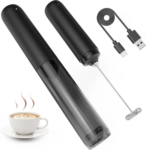 Espumador de leche recargable Hanheld con tapa, varita de espuma eléctrica portátil, mezclador de bebidas de acero inoxidable desmontable para café,