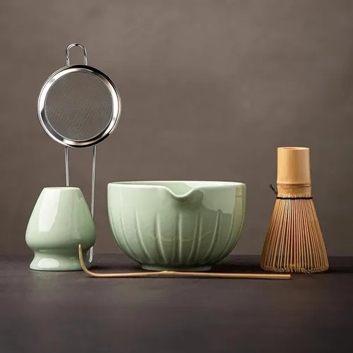Miniatura 13 de TANG PIN Juego de matcha – Tazón de matcha con boquilla y batidor, 15 onzas, cuchara de matcha Soporte para batidor de Matcha (soporte Chasen)