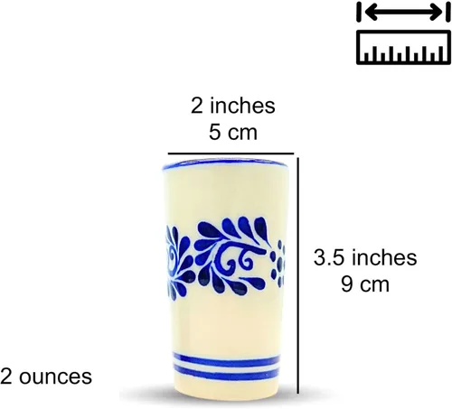 Miniatura 9 de Juego de 2 vasos de chupito pintados a mano, tazas de tequilero de 2 onzas, flores azules clásicas Abajo, Mezcal Sangrita de tequila, hecho a mano