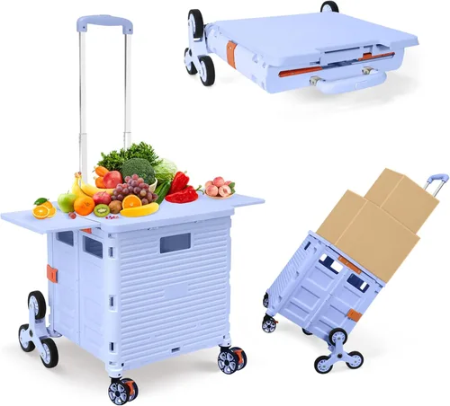 Miniatura 33 de Carrito plegable con ruedas, resistente al desgaste, sin ruido, carrito de compras con ruedas para comestibles, caja de herramientas de Caqui