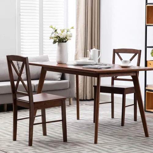 Miniatura 2 de DUHOME Juego de 2 sillas de comedor de madera con respaldo cruzado, sillas de cocina, sillas laterales de nogal
