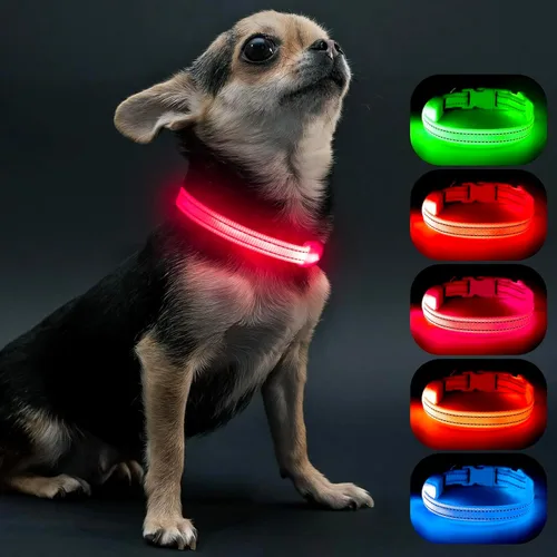 Collares de perro con luz Visinite para perros pequeños, collar de perro LED recargable, collar de perro iluminado totalmente ajustable, collares de