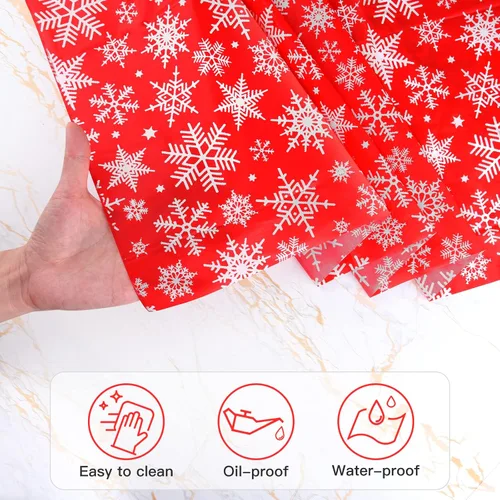 Miniatura 3 de ELECLAND Mantel de plástico de copos de nieve de Navidad, cubierta de mesa de copos de nieve de Navidad, mantel rectangular de fiesta de invierno