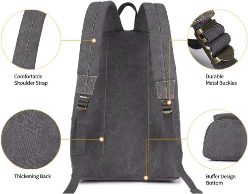 Miniatura 4 de Mochila de lona para portátil, mochila duradera, bolsa de viaje para portátil, para hombres y mujeres, Gris, Mochilas Daypack