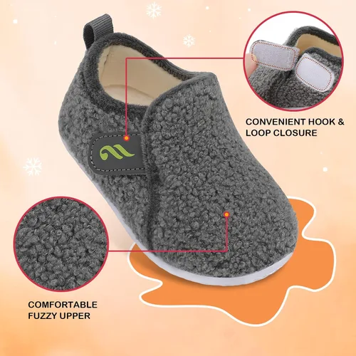 Miniatura 3 de JIASUQI Pantuflas mullidas para niños pequeños, zapatos cálidos para la casa para niños y niñas