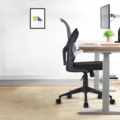 Miniatura 3 de HOOOWOOO Silla de oficina en casa de malla con reposabrazos abatible, silla de escritorio ergonómica moderna con soporte lumbar, respaldo Azul