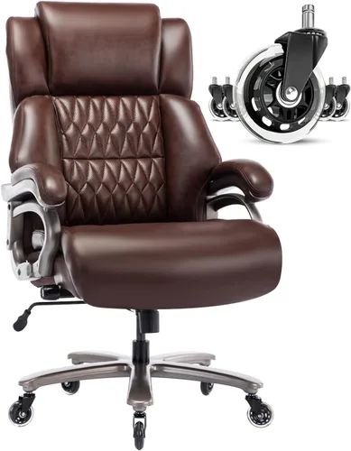 Miniatura 14 de Silla de oficina grande y alta de 400 libras, soporte lumbar ajustable, ruedas de goma silenciosas, base de metal resistente, escritorio ejecutivo