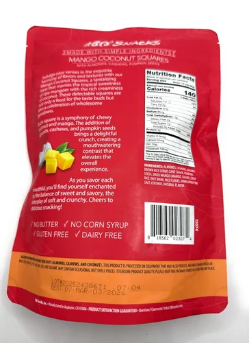 Miniatura 2 de 180 Snacks, Mango Coco Cuadrado, con Almendras, Anacardos, Semillas de Calabaza