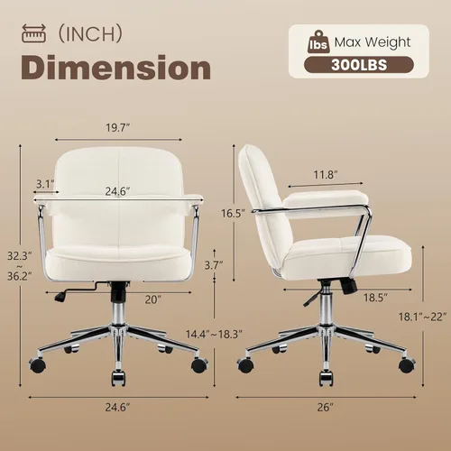 Miniatura 2 de Silla de oficina en casa con tela de felpa, sillas de escritorio modernas para computadora con respaldo medio con ruedas y reposabrazos acolchados