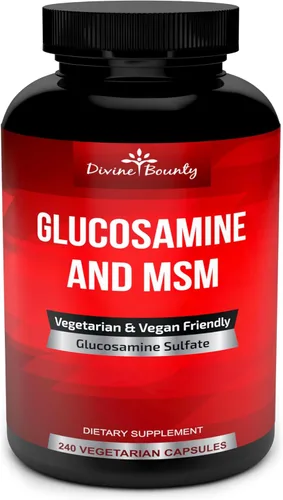 Suplemento de sulfato de glucosamina (0,07 oz por porción) con MSM, 240 cápsulas vegetarianas pequeñas, sin crustáceos, OMG, o aditivos nocivos
