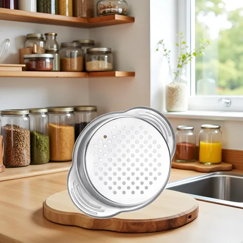 Miniatura 3 de Colador de latas de alimentos de acero inoxidable, filtro de prensa de atún metálico, tapa de conserva, escurridor de aceite, herramientas de cocina