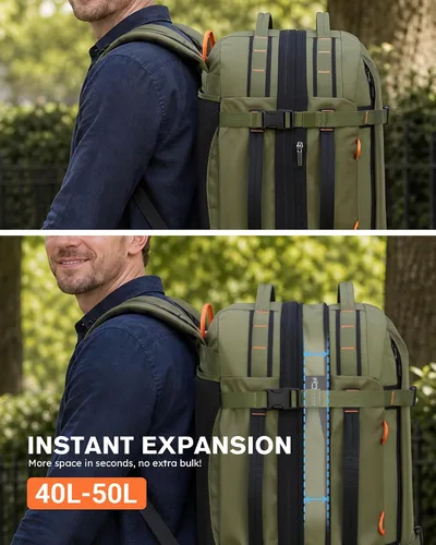 Miniatura 5 de Tolaccea Mochila de viaje para laptop para hombres y mujeres, mochila de transporte expandible de 40L-50L con compartimento húmedo y seco, mochila