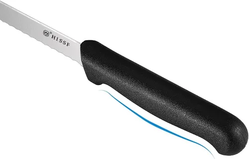 Miniatura 4 de Cuchillo de pan dentado con funda de 10 pulgadas, acero inoxidable mejorado negro, cortador de pan ancho con borde ondulado afilado, para rebanar