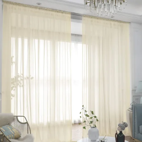Miniatura 27 de L&TEC Cortinas traslúcidas para la ventana de color beige, 2 paneles de 48x45 pulgadas, con bolsillo básico para la barra de la cortina