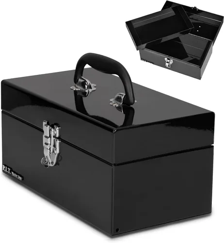 Miniatura 9 de P.I.T. Caja de herramientas de 12 pulgadas, pequeña caja de herramientas portátil de acero con cierre de pestillo de metal para el hogar, almacén