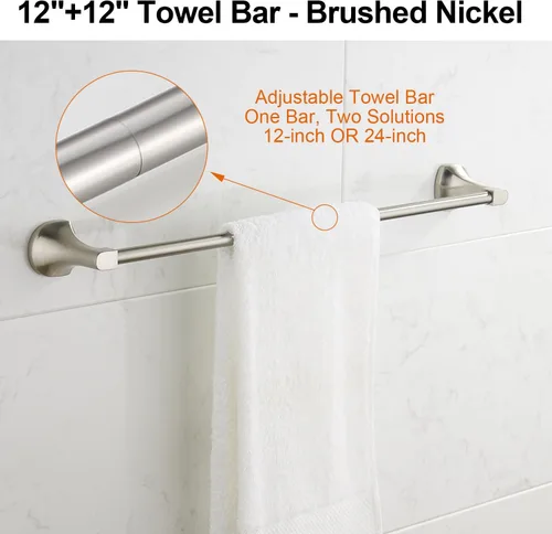 Miniatura 2 de BGL Juego de accesorios de baño de níquel cepillado ajustable expandible, juego de 4 piezas de accesorios de baño montado en la pared, gancho