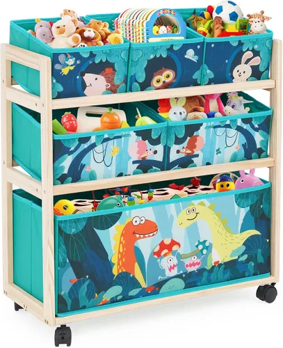 Jomifin Organizador de almacenamiento de juguetes para niños con ruedas, carrito rodante con 6 contenedores de almacenamiento extraíbles para Verde