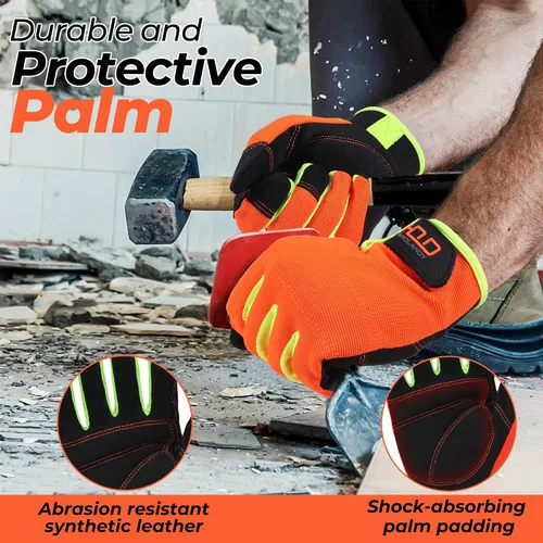 Miniatura 2 de HANDLANDY Guantes de trabajo para hombre y mujer, guantes de trabajo de mecánicos de uso general con pantalla táctil, guantes de trabajo flexibles