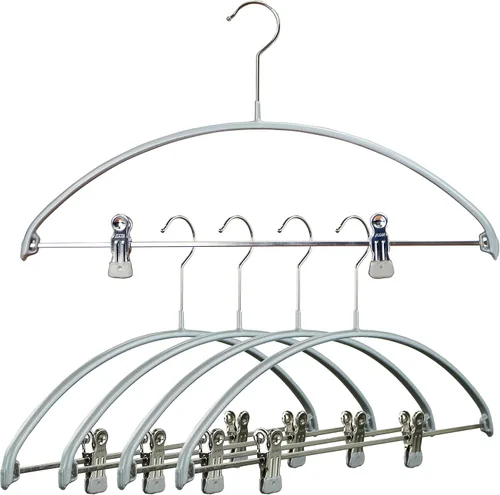 Mawa by Reston Lloyd - Percha europea de metal antideslizante, soporte de hombro suave y clips ajustables para pantalones, juego de 5, color
