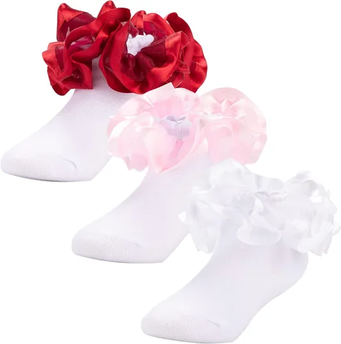 Miniatura 16 de Dicry Calcetines de encaje doble para niñas pequeñas con puños ondulados y volantes grandes para bebés y niños