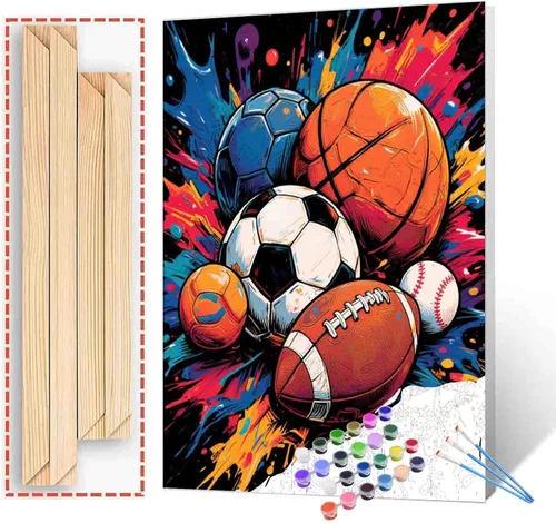 Miniatura 14 de Aihonmin Pintura por números, tema de baloncesto, kit de pintura al óleo para niños y adultos, pintura de dibujo de 16 x 20 pulgadas, pigmento Bola