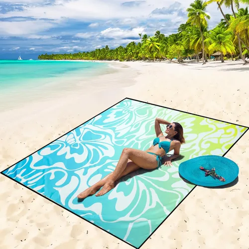 Miniatura 30 de WIWIGO Manta de playa impermeable a prueba de arena tapete de playa 79" X 83"/10'x9' para 2-8 adultos, de secado rápido, tapete de picnic al aire