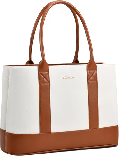 Miniatura 10 de LOVEVOOK Bolsa de mano para computadora portátil para mujer, piel vegana guijarro de 15.6 pulgadas, bolsa para laptop de gran capacidad para mujer