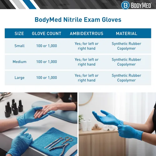 Miniatura 6 de Guantes de nitrilo BodyMed para examen y uso doméstico - Guantes desechables sin látex y sin polvo para uso médico, cocina y limpieza