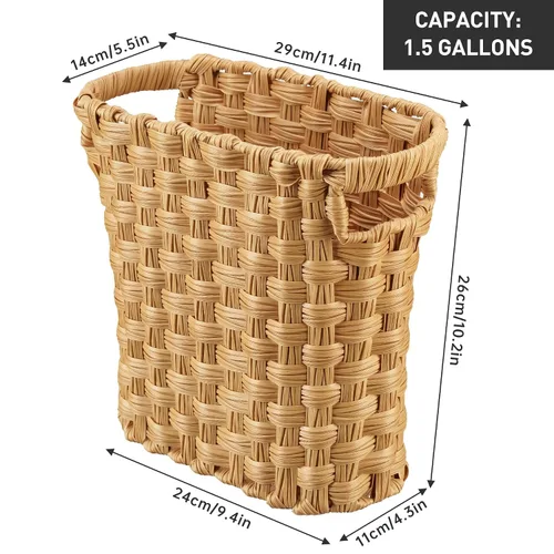 Miniatura 7 de Cesta de basura de mimbre con asas integradas, mini cesta multifuncional para el hogar y la oficina, diseño compacto y construcción duradera