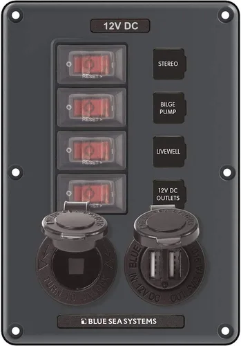 Miniatura 9 de Blue Sea Systems 4320 Panel de interruptores de disyuntor resistente al agua, gris, 4 posiciones