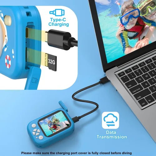 Miniatura 7 de Cámara para niños impermeable, cámara submarina IP68 para niños de 3 a 12 años, cámara digital HD para niños con grabación de video de 1080P