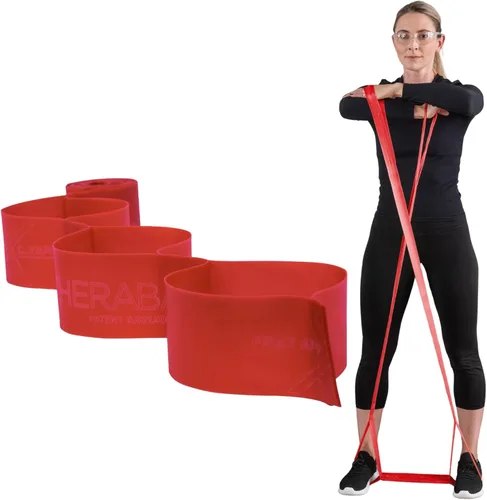 THERABAND CLX Resistance Band with Loops, 5-Foot Band Nivel 2 - Medio - Rojo