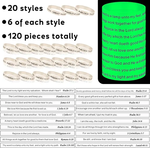 Miniatura 24 de Estune 120 pulseras de versículos de la Biblia, con cita motivacional, pulseras de goma, pulseras de silicona religiosas, pulseras de silicona