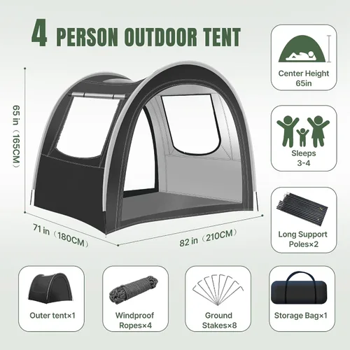 Miniatura 6 de Tienda de campaña para túnel y camping, 82 x 71 x 65 pulgadas, 2/3/4 personas, diseño de tres capas con malla / PVC / tela Oxford Glamping tienda