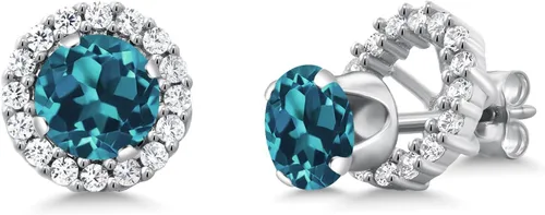 Miniatura 221 de Gem Stone King Aretes redondos de plata de ley 925 de 0.236 in con piedra natal extraíble para mujer