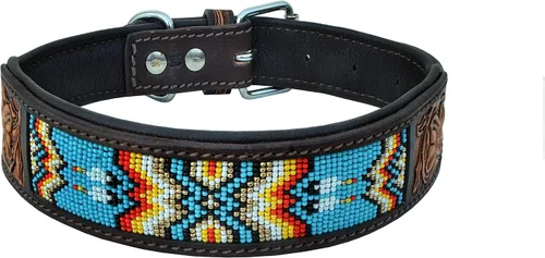 Miniatura 6 de Collar de cuero para perro, estilo occidental, resistente, manual, ajustable, con cuentas y acolchado, suave para cachorros y perros grandes, 10AB011