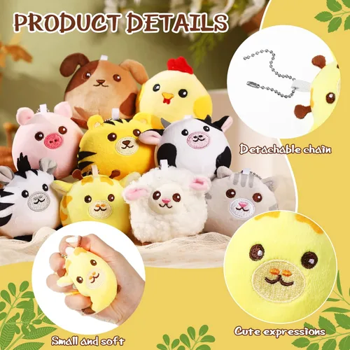 Miniatura 2 de Skylety 9 piezas de mini juguetes de animales de peluche a granel de 3.15 pulgadas, lindo llavero de peluche pequeño para niños, rellenos de bolsas